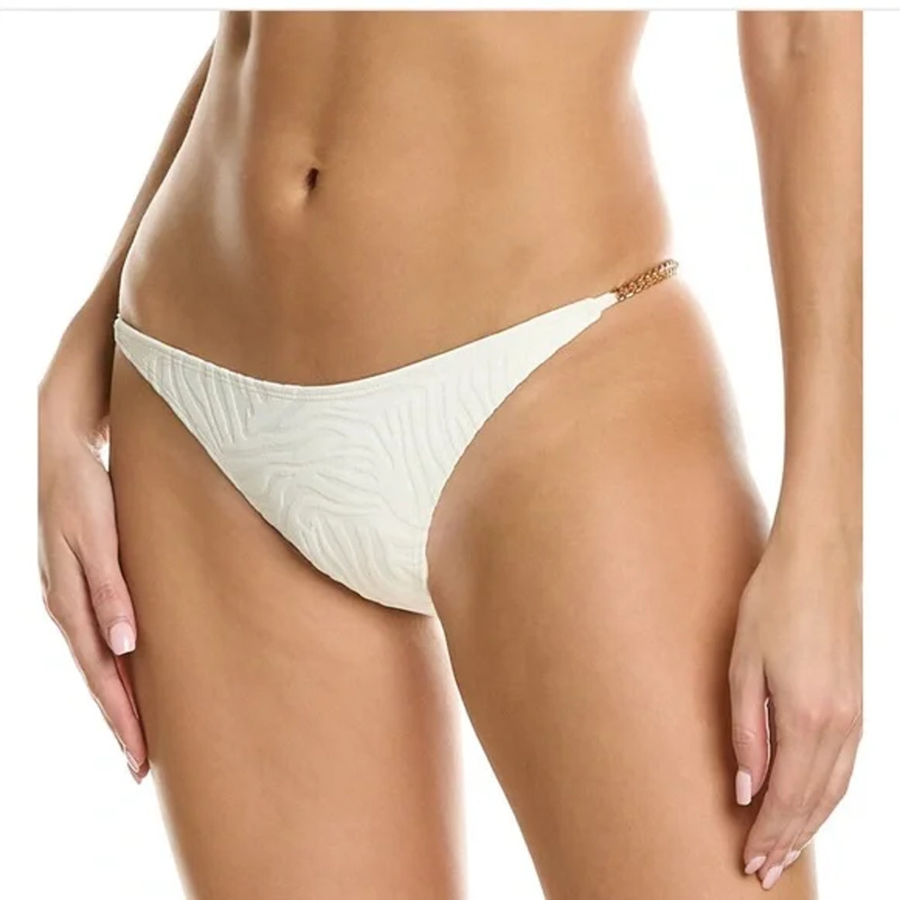 L*Space Women Ivory Textured Wild Side Chain Bitsy Swim Bikini Bottom Size S